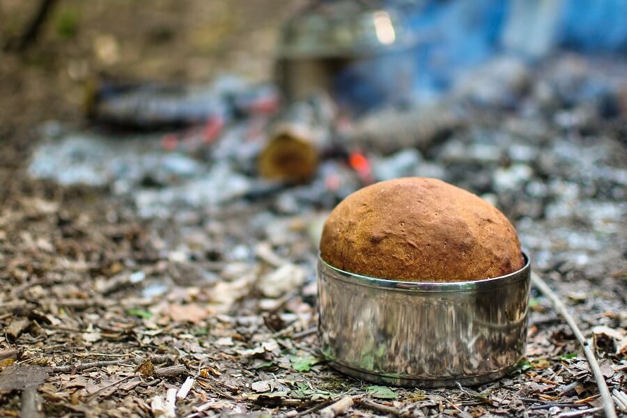 Fresh baked bread in tiffin tin